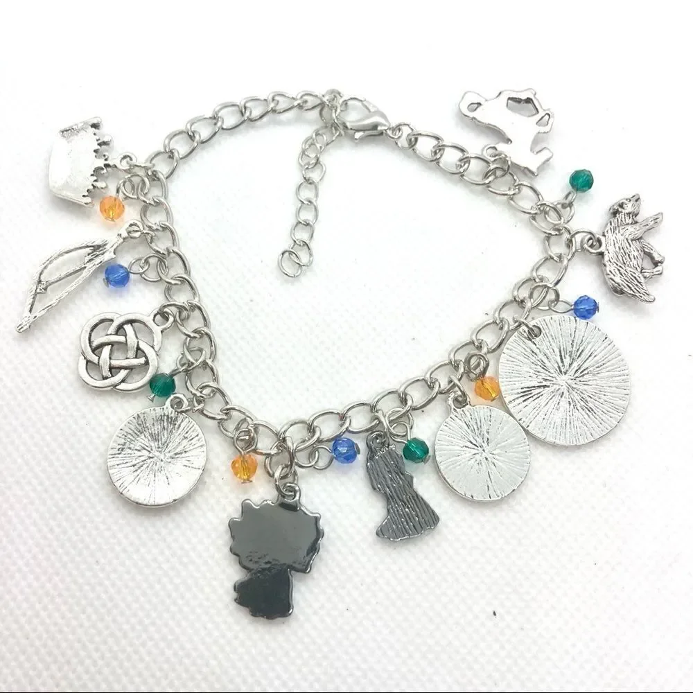 Brave Inspired Charm Bracelet Merida Celtic Knot Bear Bow Crown Silver Tone